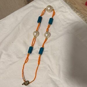 Orange and Blue Beaded Necklace with Pearls